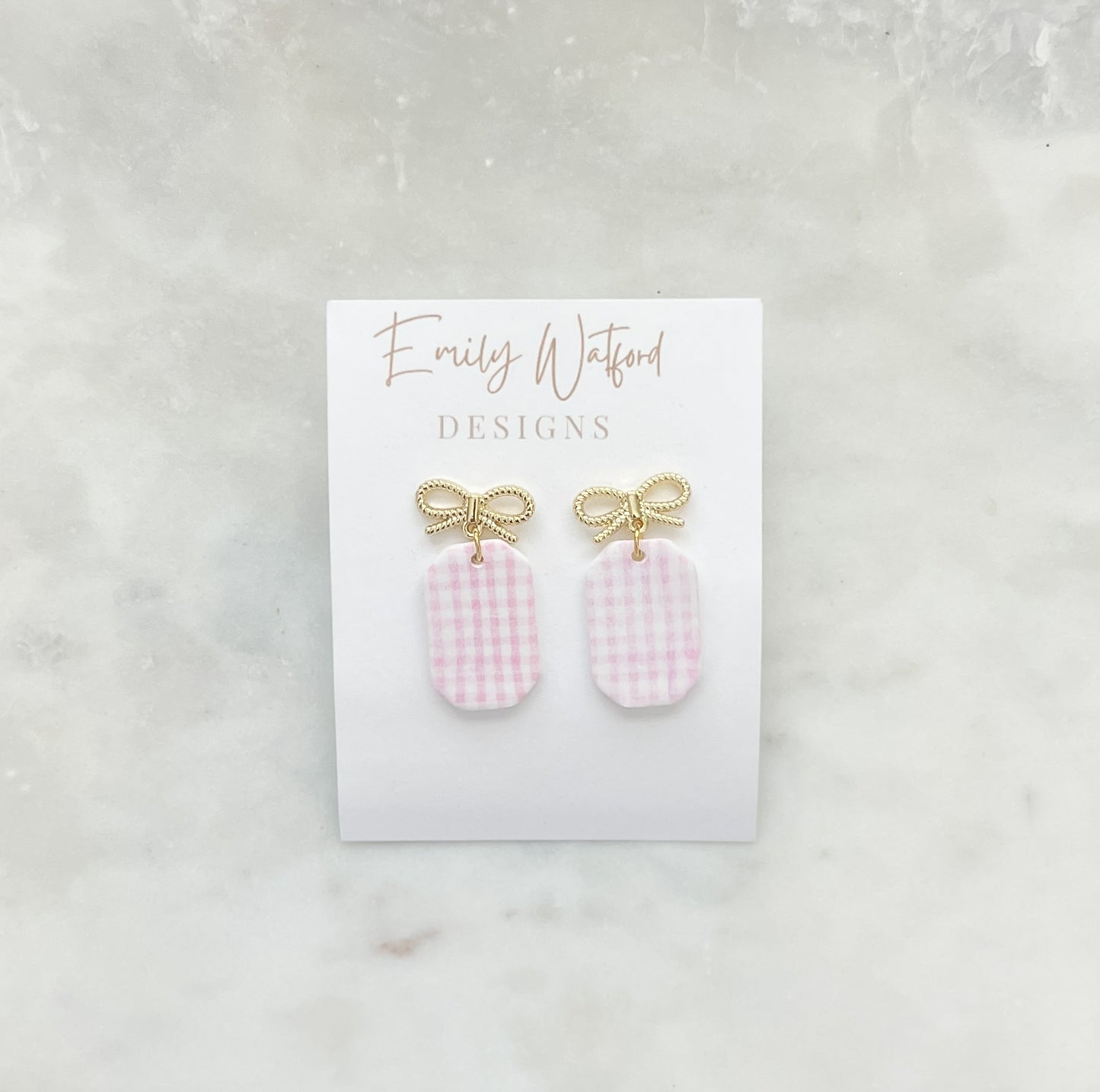 Pink Gingham Small Bow Rectangle