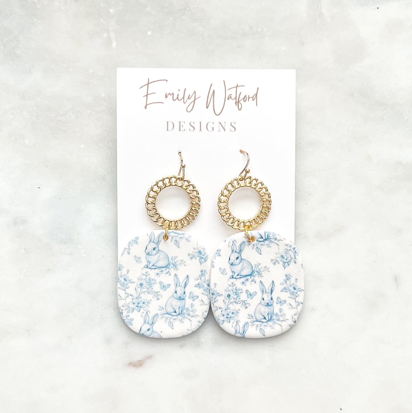 Blue Bunny Oval Dangle