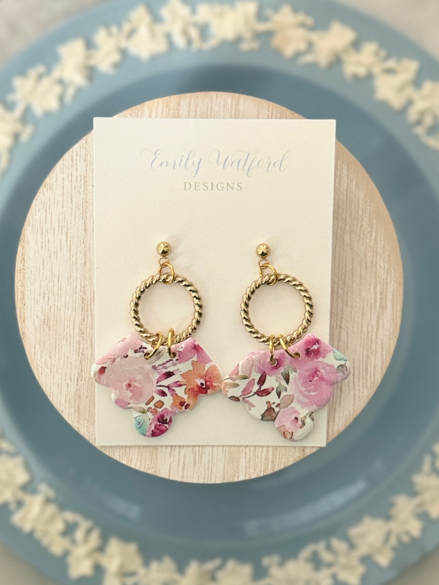 Pink Floral Scallop Dangle