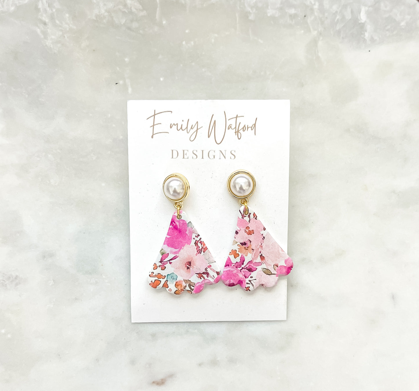 Pink Floral Scallop Dangle