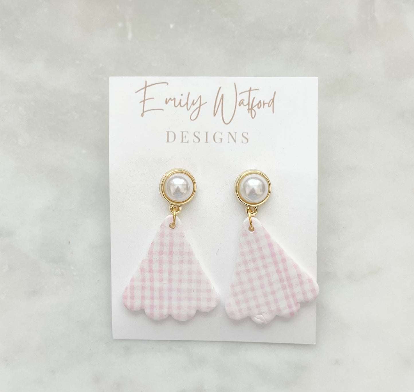 Pink Gingham Scallop Dangle
