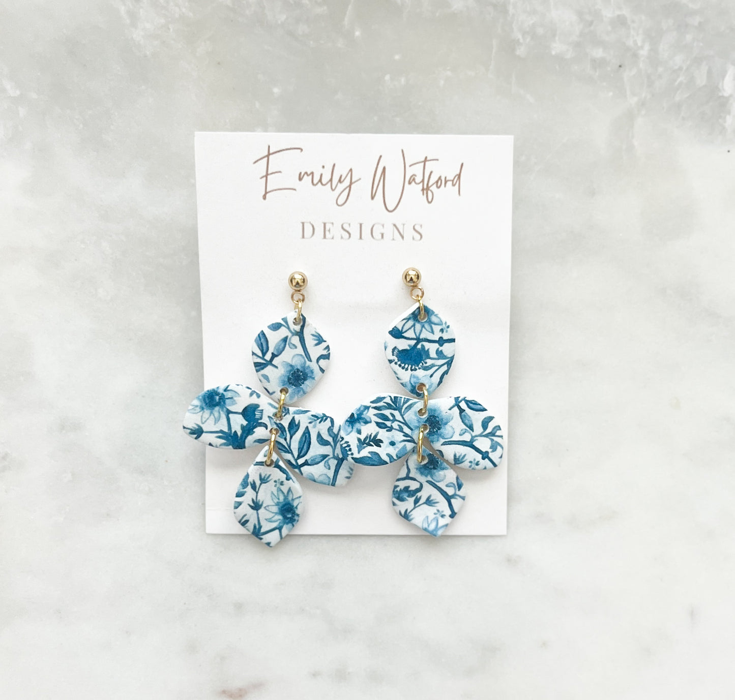 Deep Blue Floral Small Dangle
