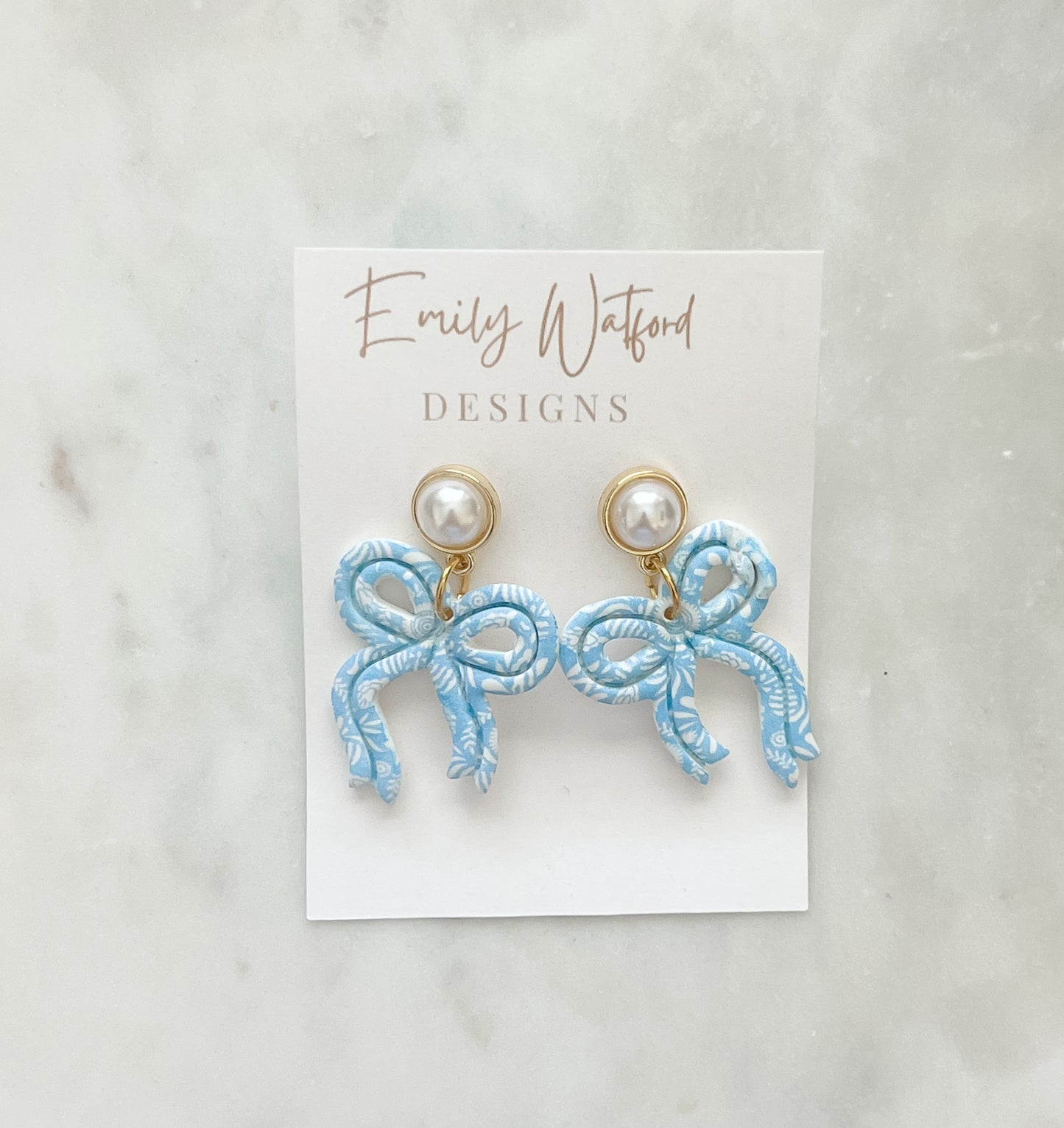 Blue Floral Ribbon Bow