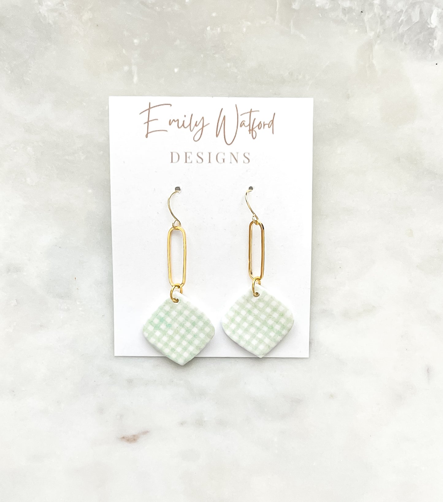 Green Gingham Teardrop Dangle