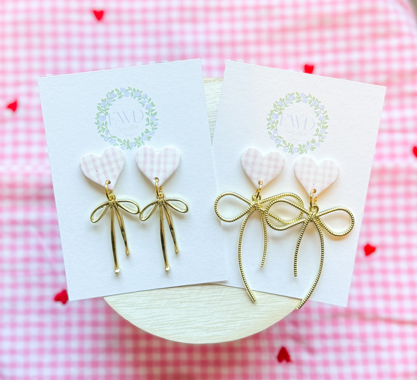 Pink Gingham Heart Bow