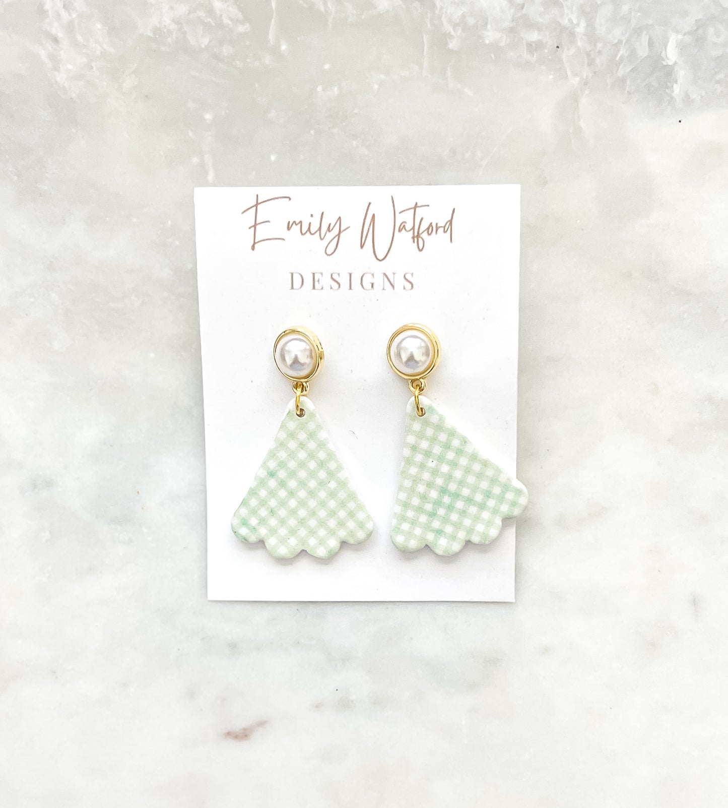 Green Gingham Scallop Dangle