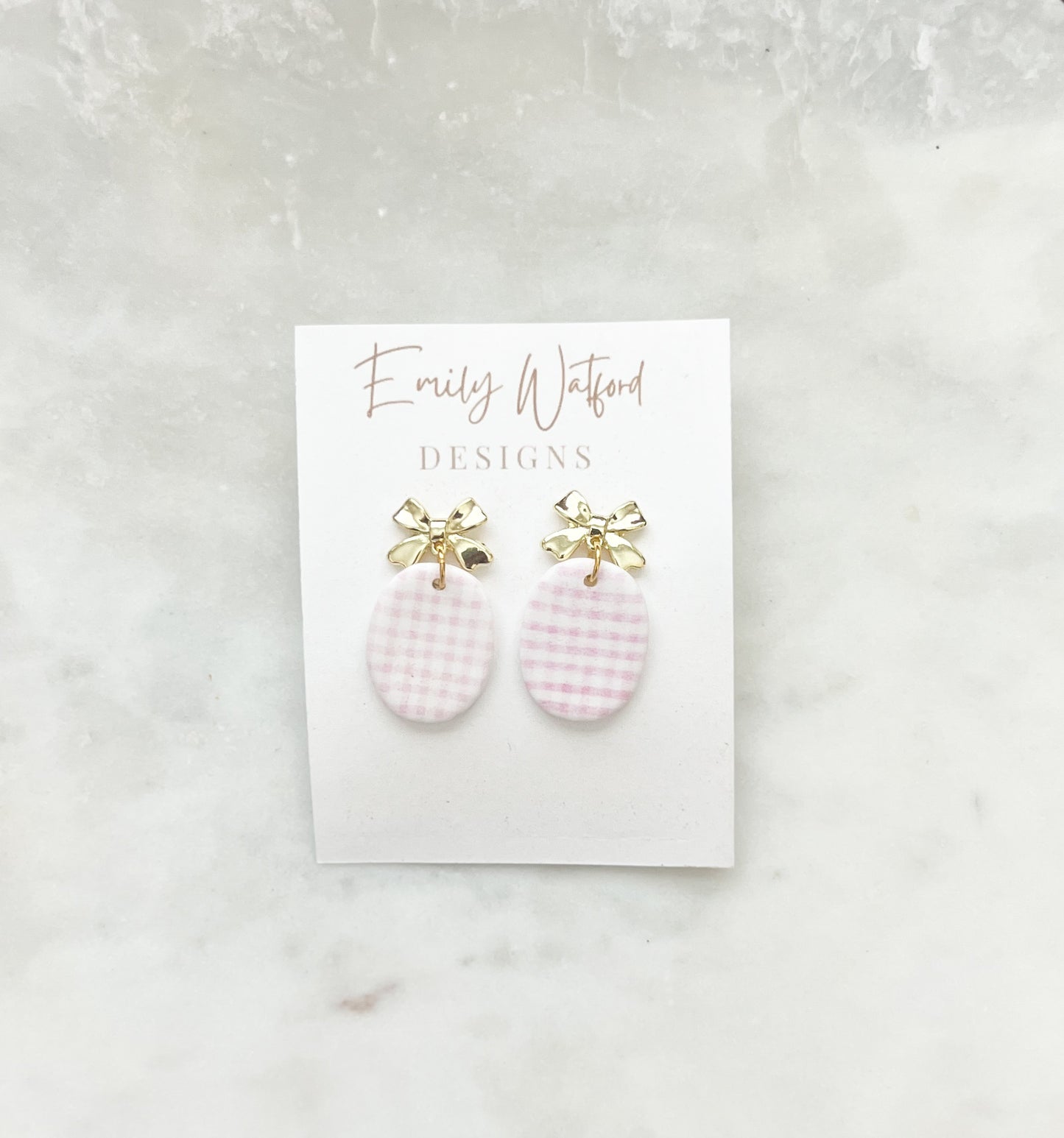 Pink Gingham Small Bow Oval