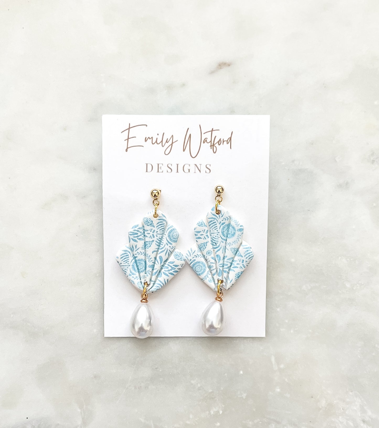 Blue Floral Pearl Drop