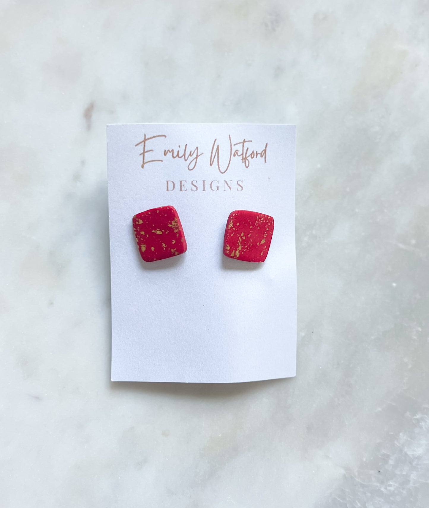 Red and Gold Square Stud