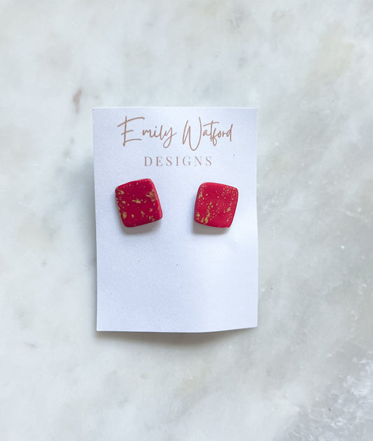 Red and Gold Square Stud