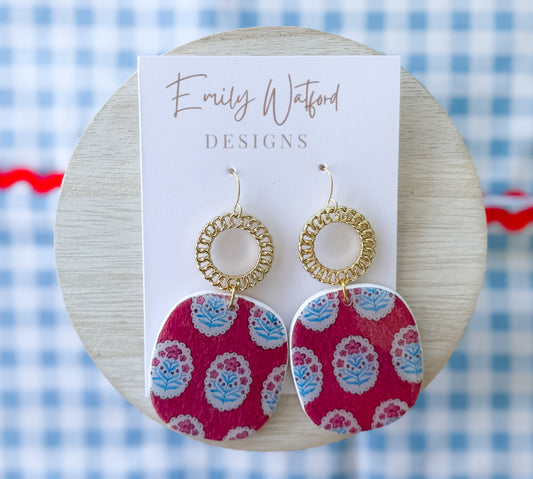Red Block Print Oval Hook