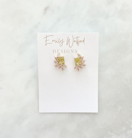 Green Glass Leaf Stud