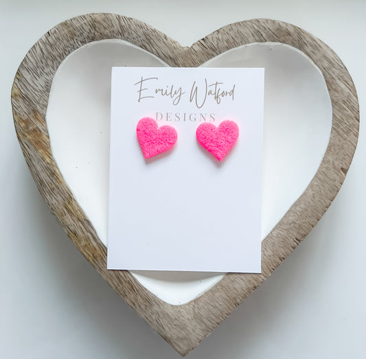 Pink Glitter Heart Stud