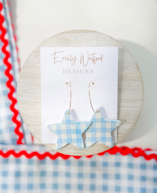 Blue Gingham Star Hoop