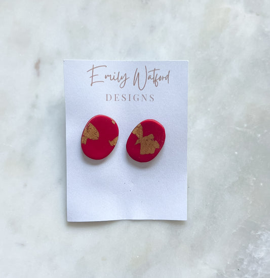 Red and Gold Oval Stud