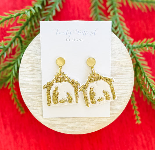 White Glitter Nativity Scene