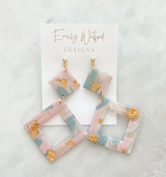 Pink/Sage Mix Square Dangle