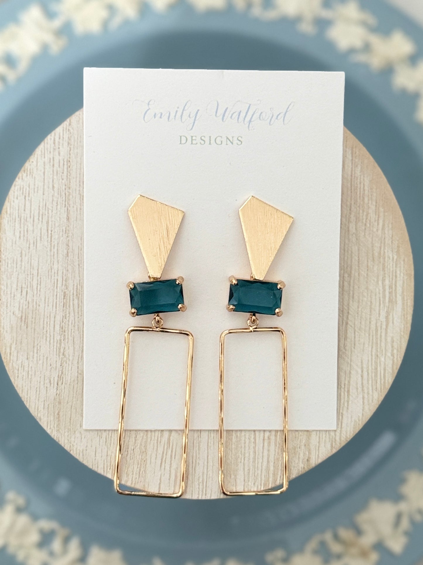 Blue Glass Rectangle Dangle