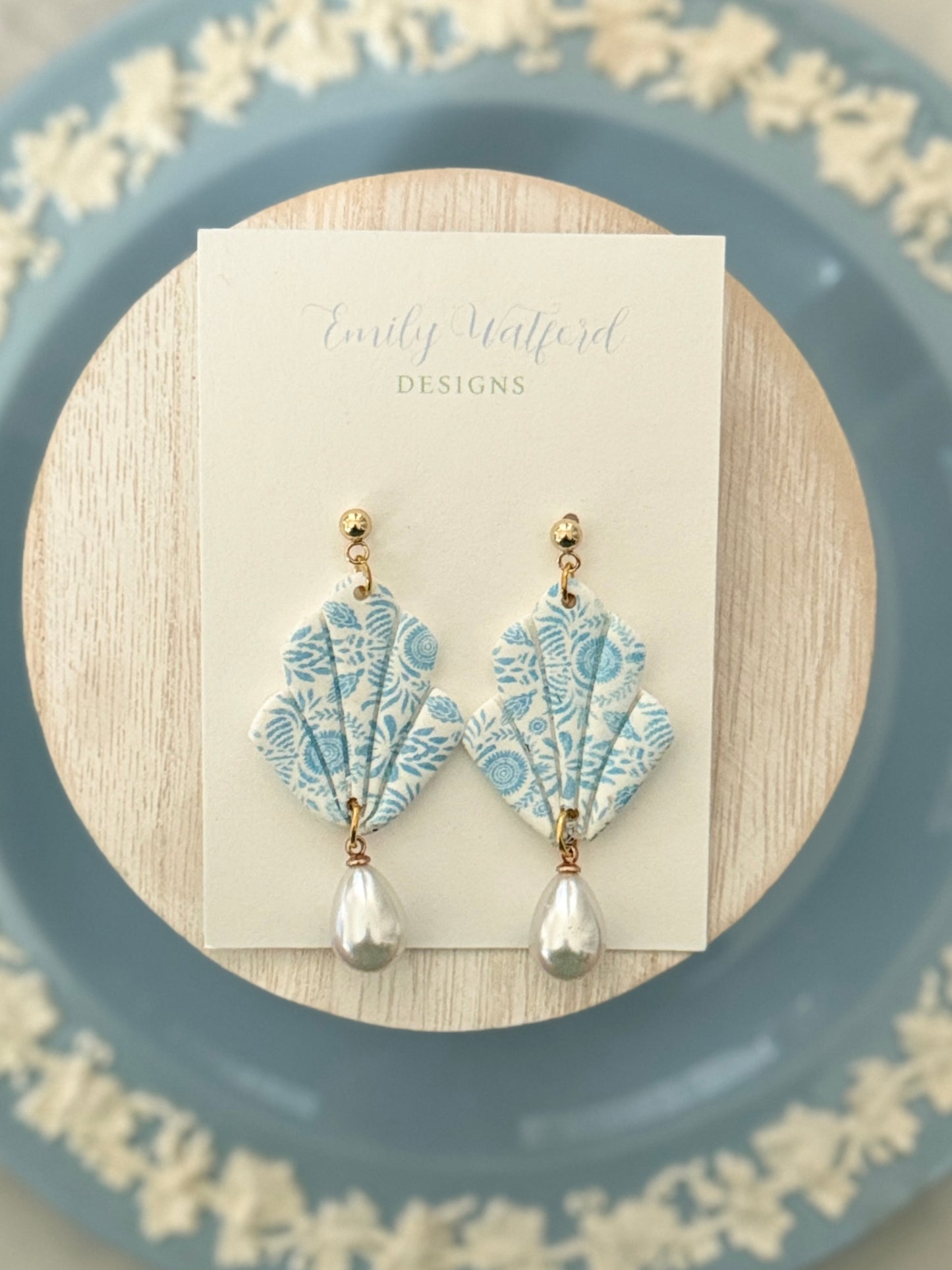 Blue Floral Pearl Dangle