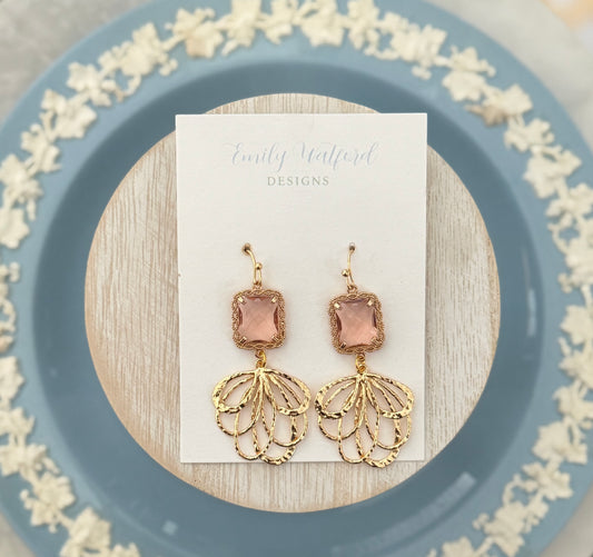 Pink Glass Leaf Dangle