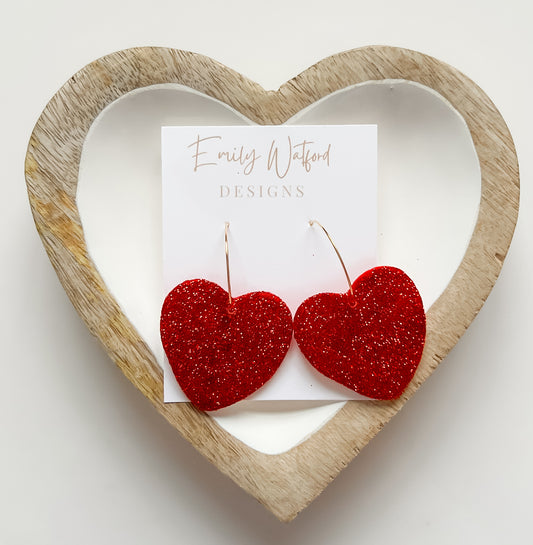 Red Glitter Heart Hoop - XL