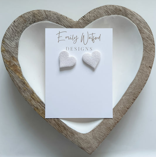 White Glitter Heart Stud