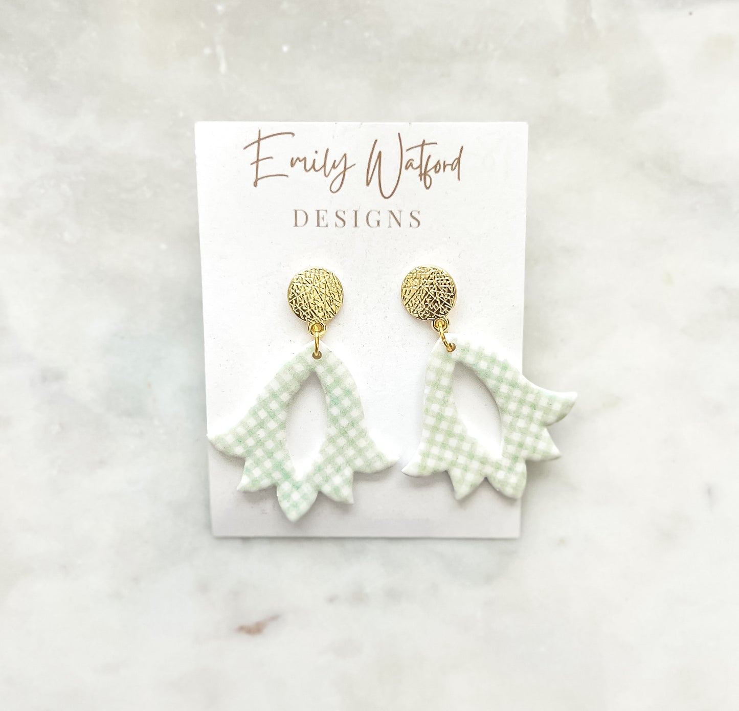 Green Gingham Flower Dangle