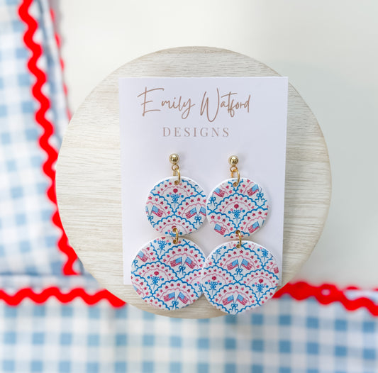 Flag Print Circle Dangle
