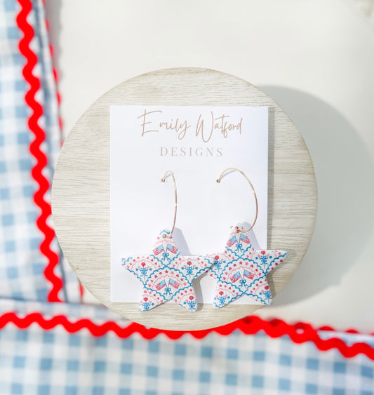 Flag Print Star Hoop