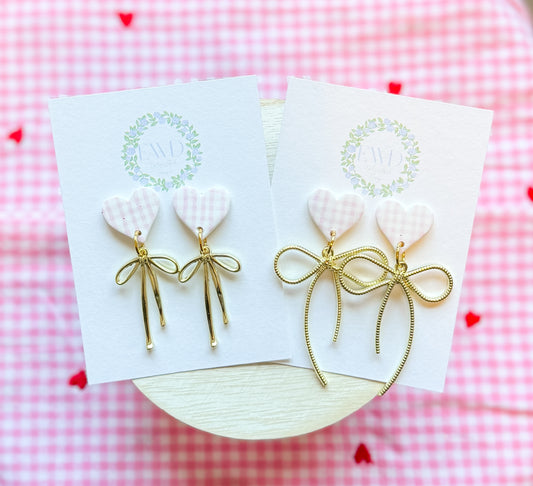 Pink Gingham Heart Bow