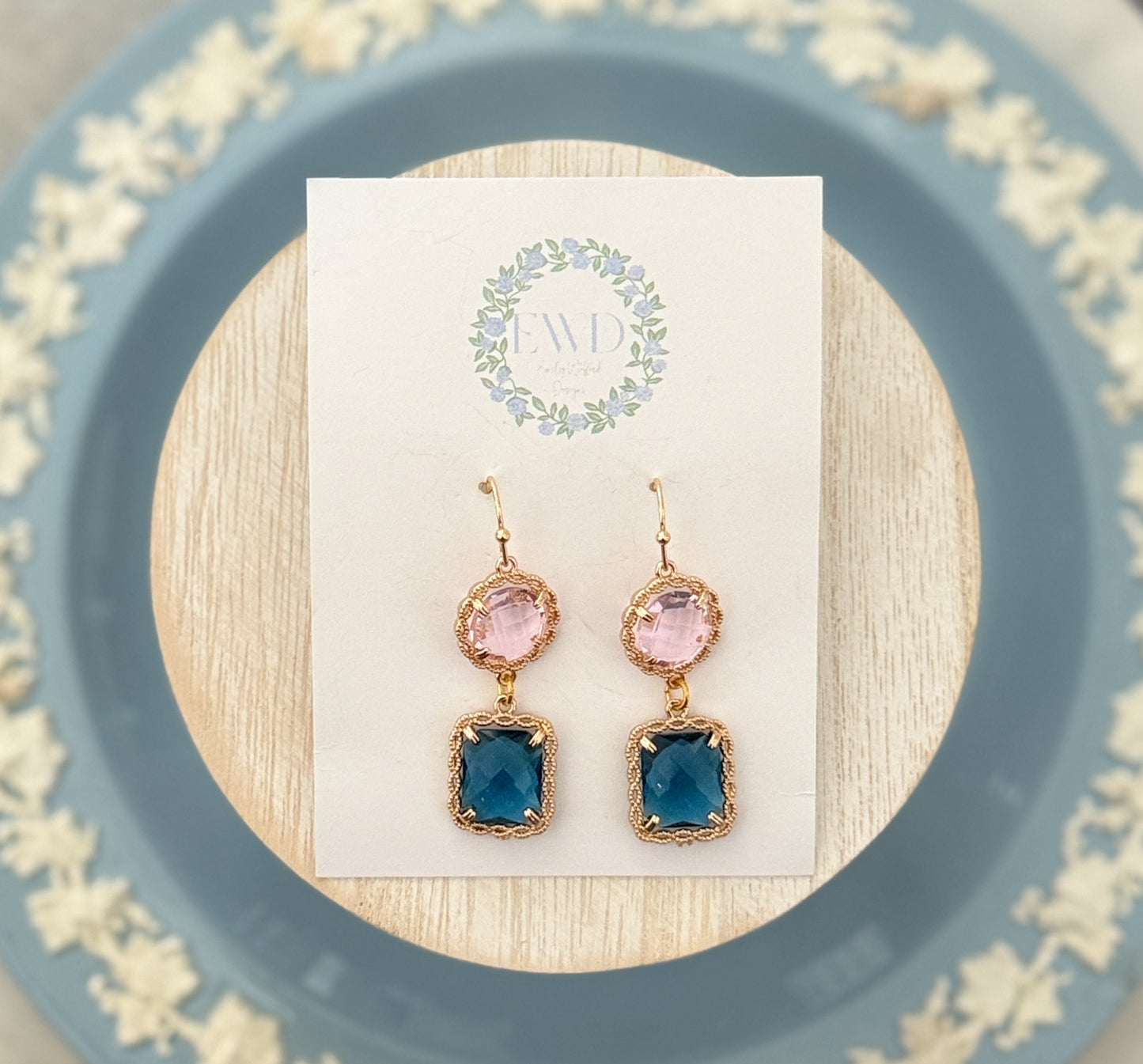 Pink and Blue Tiered Glass Dangle