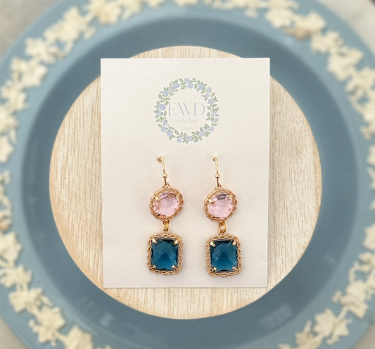 Pink and Blue Tiered Glass Dangle