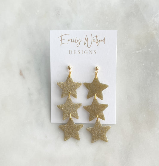 Glitter Gold Star Trio