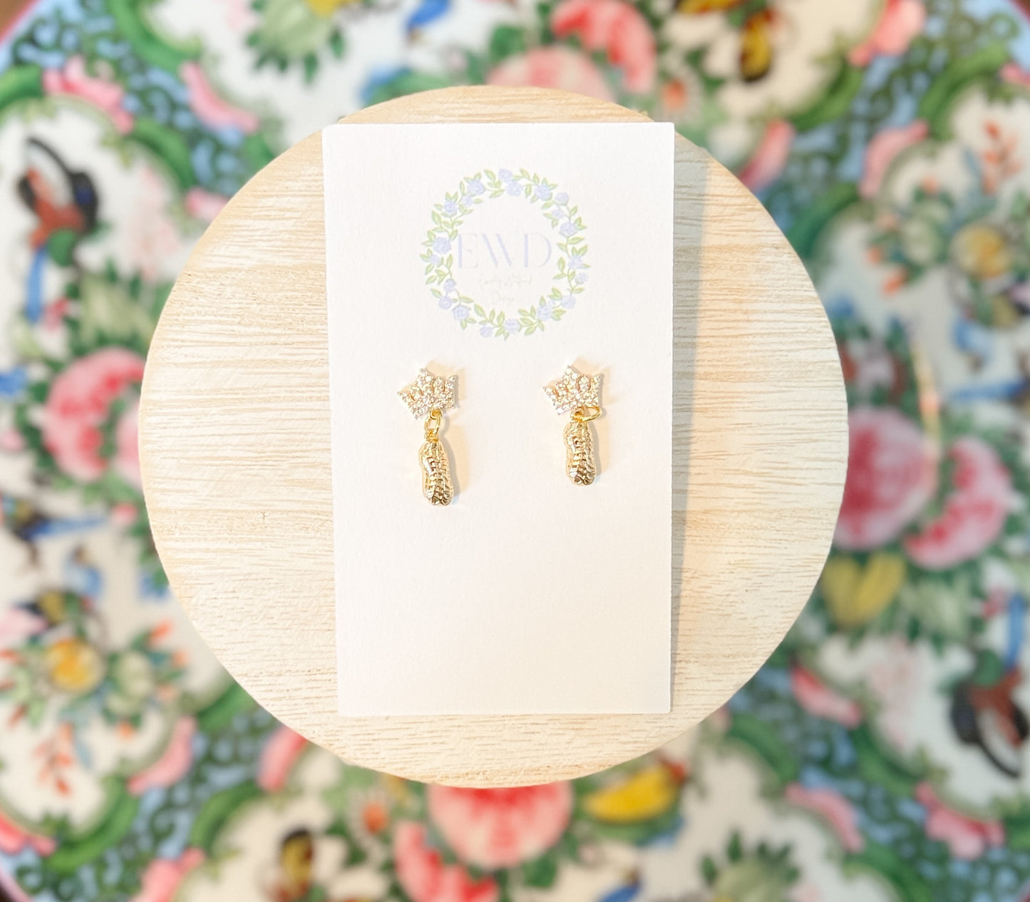 Gold Peanut Crown Dangle