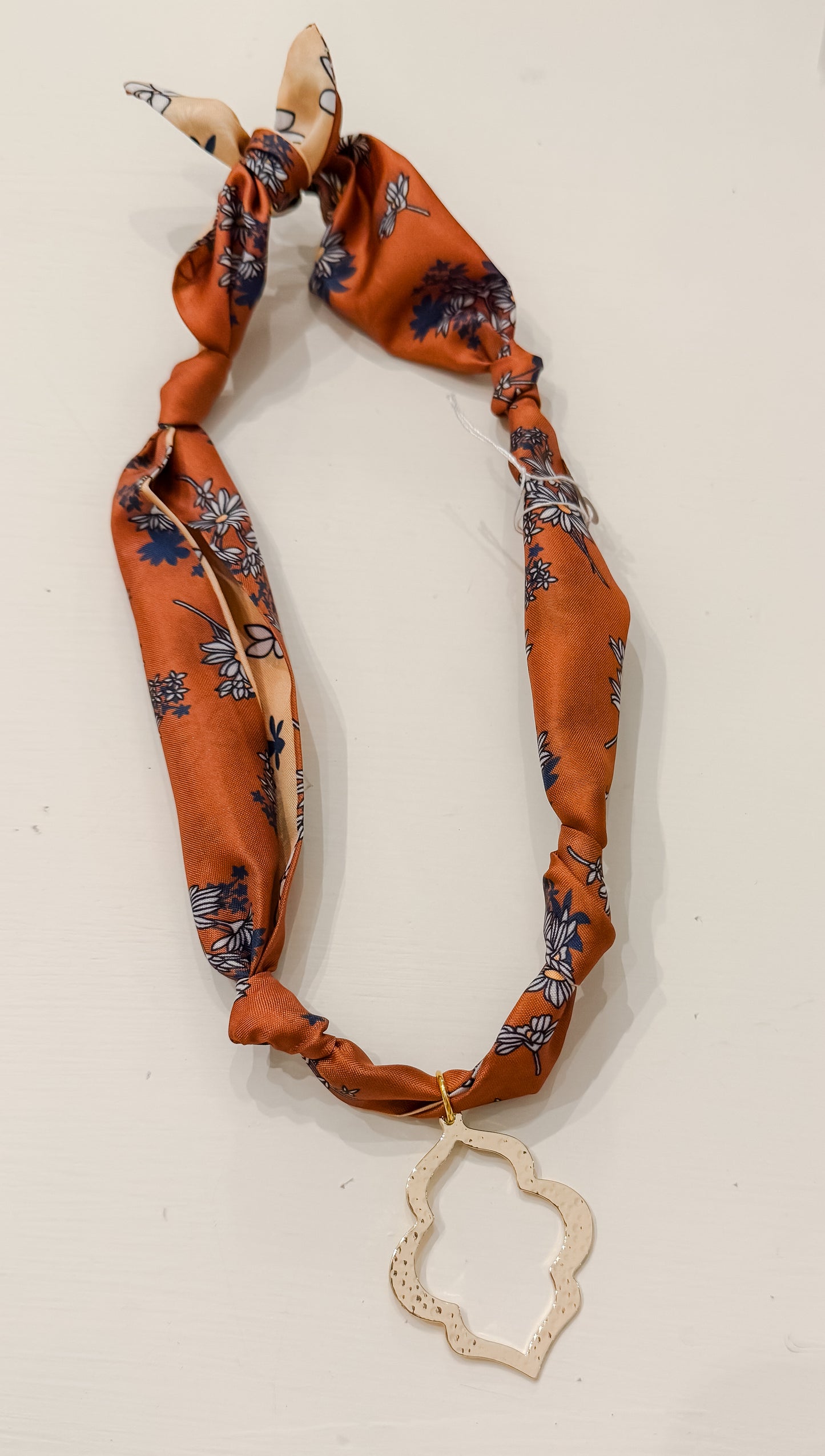 Orange and blue scarf necklace