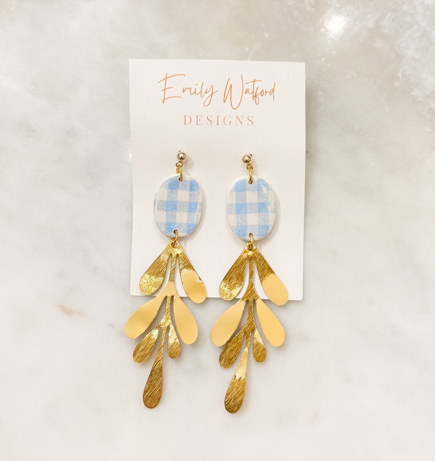Blue gingham leaf dangle