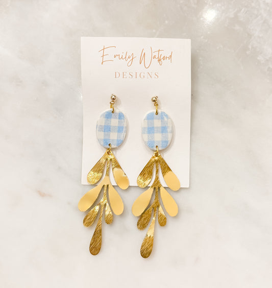 Blue gingham leaf dangle