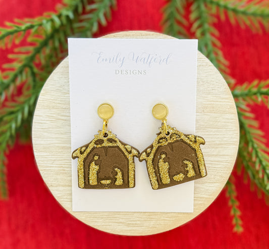 Brown Glitter Nativity Scene