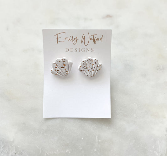 White and Gold Shell Stud