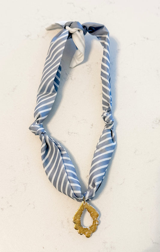 Steel blue stripe w gold charm