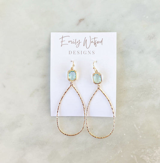 Light Blue Glass Oval Dangle
